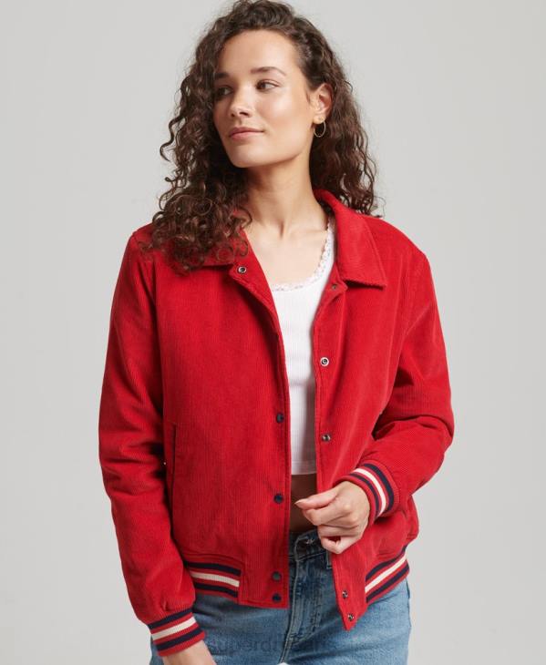 Superdry femmes veste bomber coach en velours côtelé D64Z5580 vêtements rouge