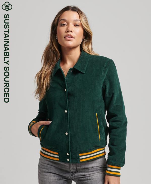 Superdry femmes veste bomber coach en velours côtelé D64Z5618 vêtements vert