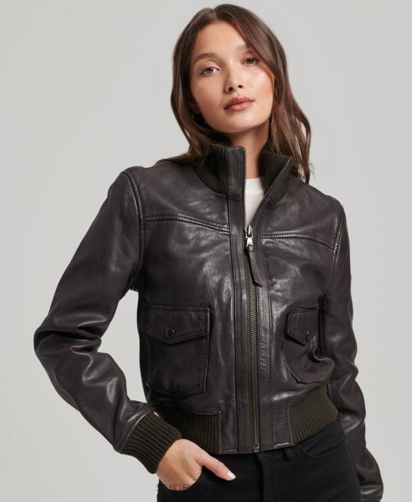 Superdry femmes veste bomber en cuir à col en maille D64Z3546 vêtements brun