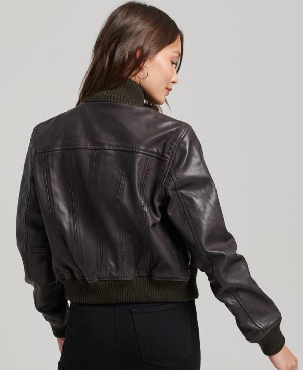 Superdry femmes veste bomber en cuir à col en maille D64Z3546 vêtements brun