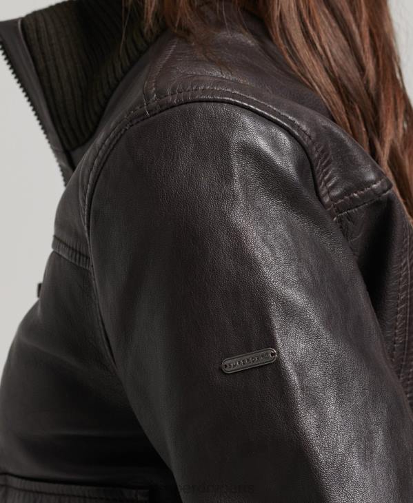 Superdry femmes veste bomber en cuir à col en maille D64Z3546 vêtements brun