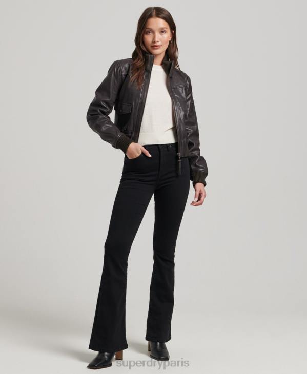 Superdry femmes veste bomber en cuir à col en maille D64Z3546 vêtements brun