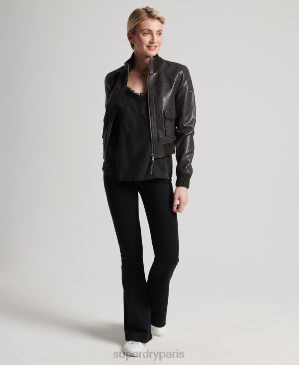 Superdry femmes veste bomber en cuir à col en maille D64Z3672 vêtements brun