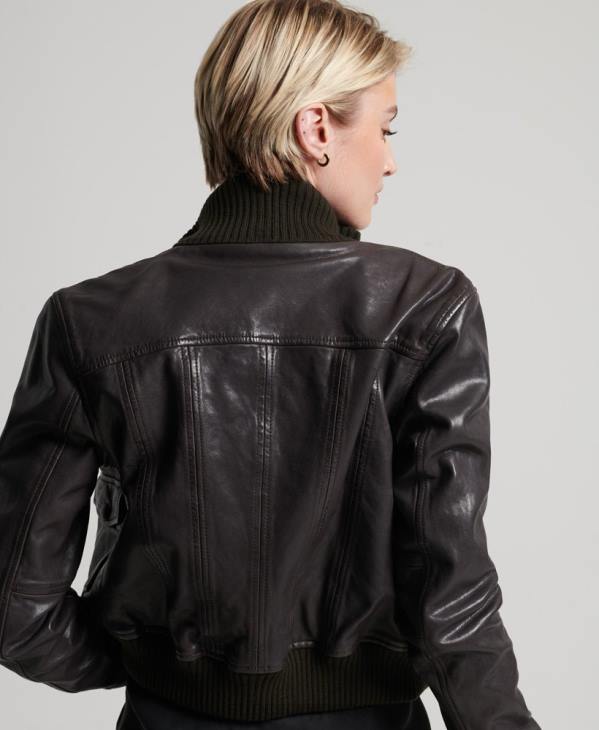 Superdry femmes veste bomber en cuir à col en maille D64Z3672 vêtements brun