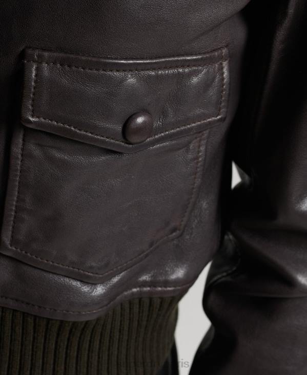 Superdry femmes veste bomber en cuir à col en maille D64Z3672 vêtements brun