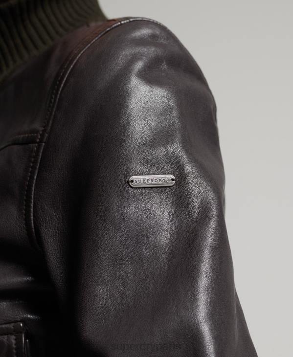 Superdry femmes veste bomber en cuir à col en maille D64Z3672 vêtements brun