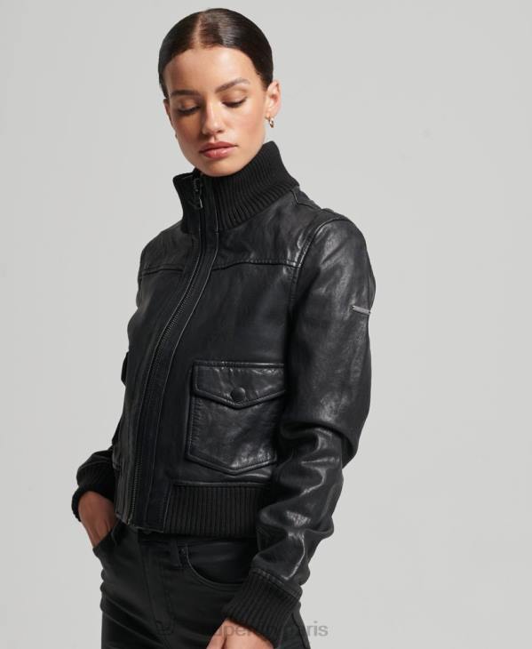Superdry femmes veste bomber en cuir à col en maille D64Z3718 vêtements noir