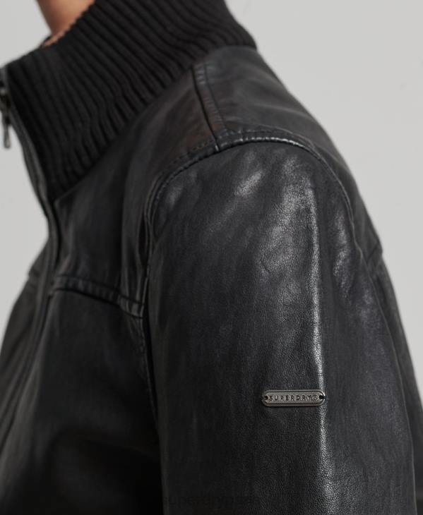Superdry femmes veste bomber en cuir à col en maille D64Z3718 vêtements noir
