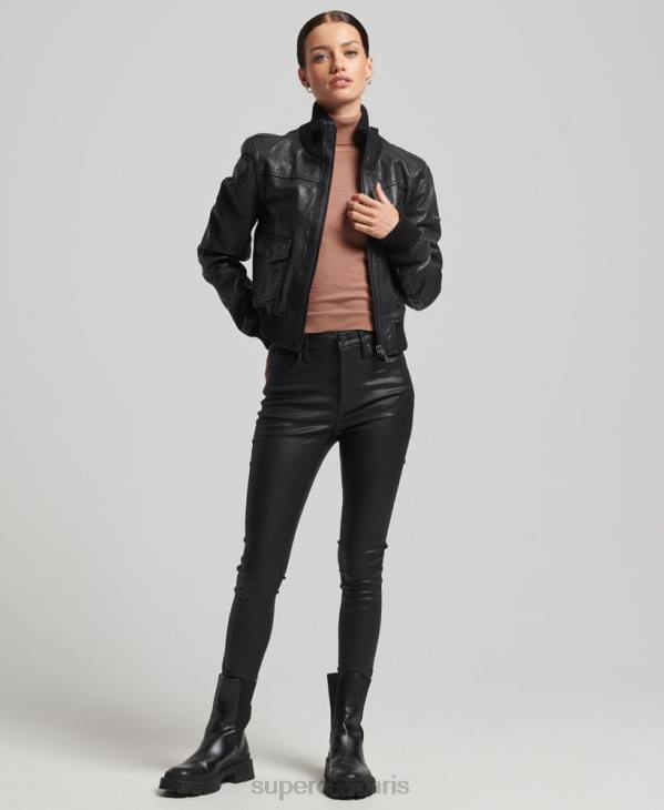 Superdry femmes veste bomber en cuir à col en maille D64Z3718 vêtements noir