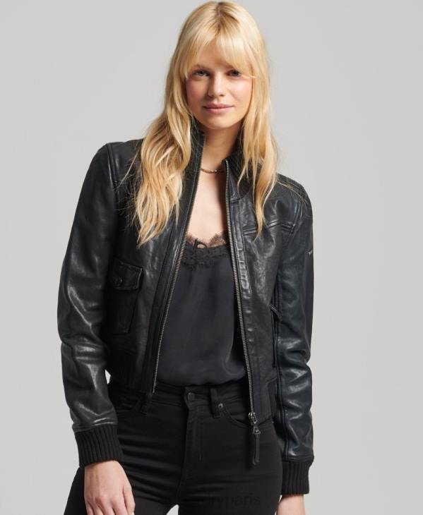 Superdry femmes veste bomber en cuir à col en maille D64Z3719 vêtements noir