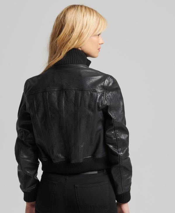 Superdry femmes veste bomber en cuir à col en maille D64Z3719 vêtements noir
