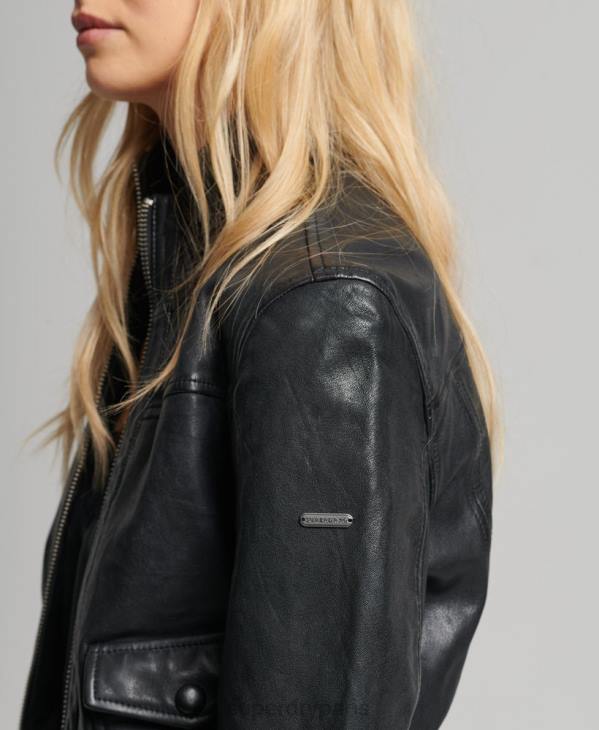 Superdry femmes veste bomber en cuir à col en maille D64Z3719 vêtements noir