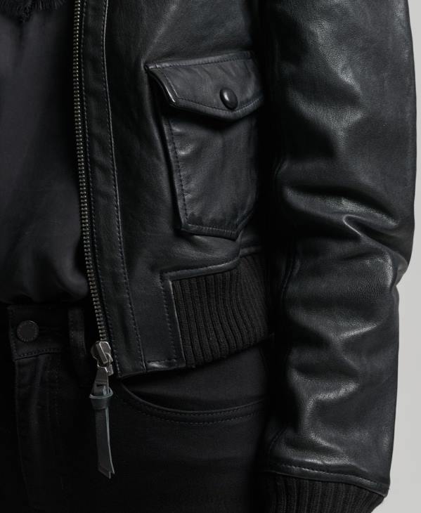 Superdry femmes veste bomber en cuir à col en maille D64Z3719 vêtements noir