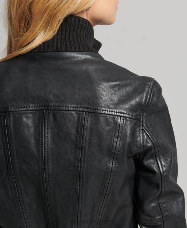 Superdry femmes veste bomber en cuir à col en maille D64Z3719 vêtements noir