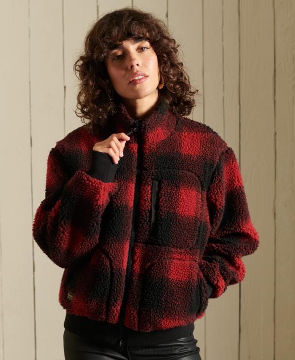 Superdry femmes veste bomber en sherpa D64Z5484 vêtements rouge