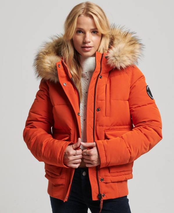 Superdry femmes veste bomber matelassée à capuche everest D64Z3591 vêtements orange