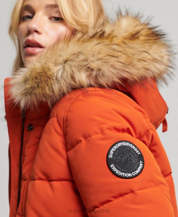 Superdry femmes veste bomber matelassée à capuche everest D64Z3591 vêtements orange