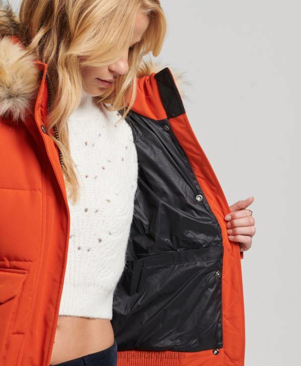 Superdry femmes veste bomber matelassée à capuche everest D64Z3591 vêtements orange