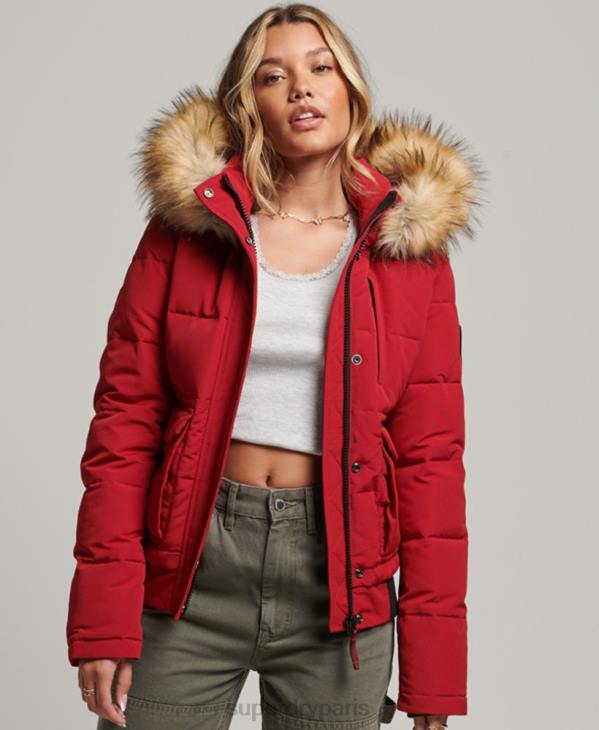 Superdry femmes veste bomber matelassée à capuche everest D64Z3676 vêtements rouge