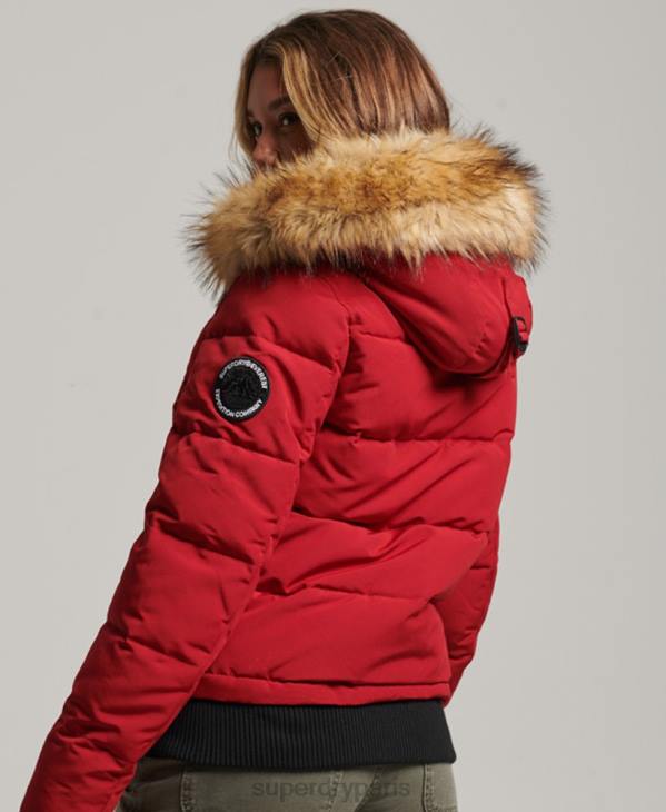 Superdry femmes veste bomber matelassée à capuche everest D64Z3676 vêtements rouge