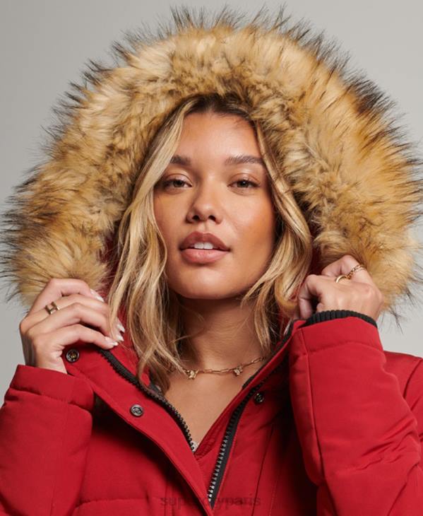 Superdry femmes veste bomber matelassée à capuche everest D64Z3676 vêtements rouge