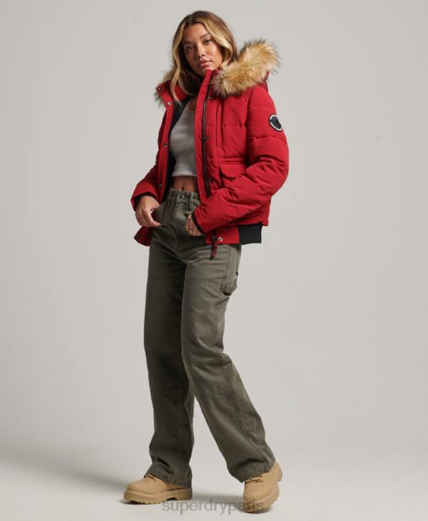 Superdry femmes veste bomber matelassée à capuche everest D64Z3676 vêtements rouge
