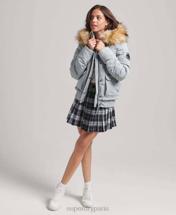 Superdry femmes veste bomber matelassée à capuche everest D64Z3736 vêtements bleu clair
