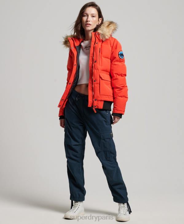 Superdry femmes veste bomber matelassée à capuche everest D64Z3750 vêtements orange