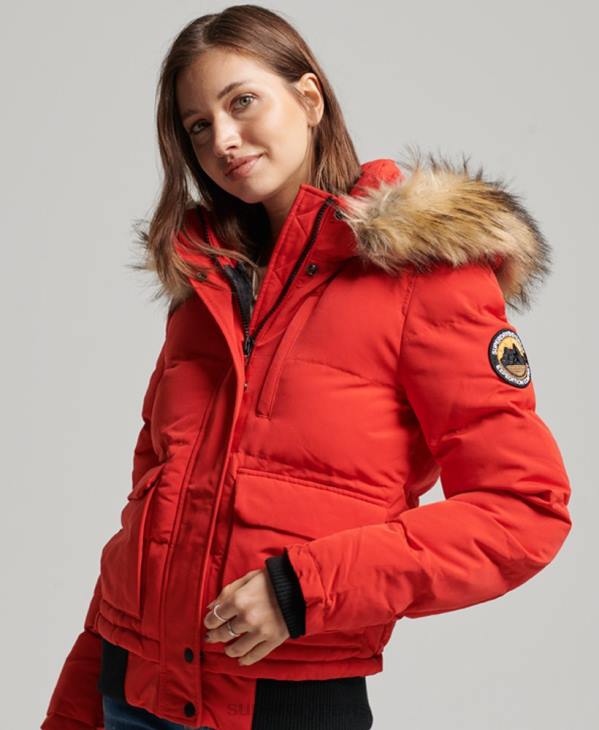 Superdry femmes veste bomber matelassée à capuche everest D64Z3751 vêtements rouge