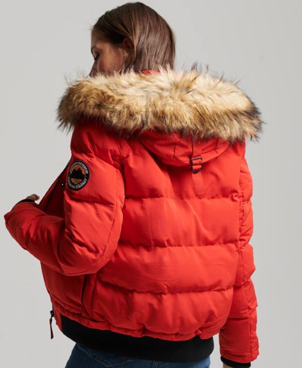 Superdry femmes veste bomber matelassée à capuche everest D64Z3751 vêtements rouge