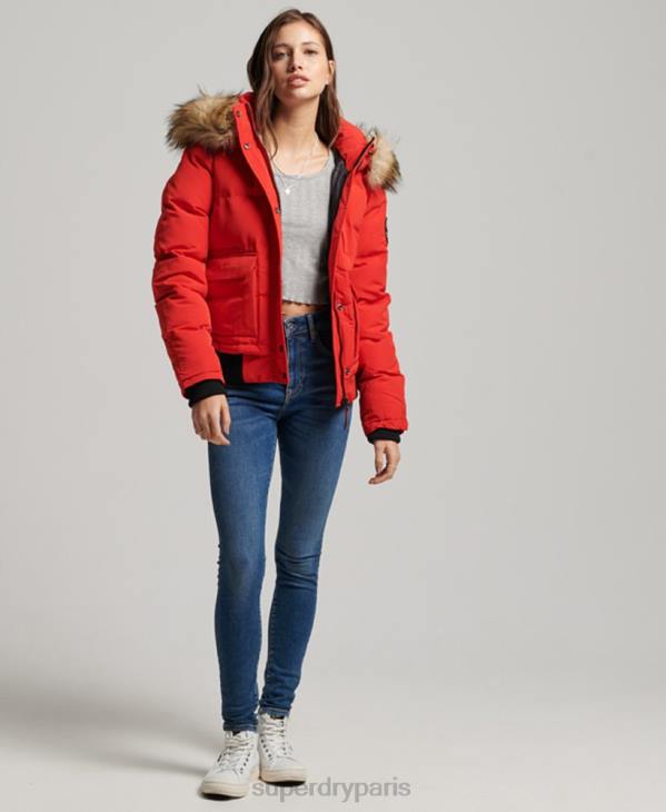 Superdry femmes veste bomber matelassée à capuche everest D64Z3751 vêtements rouge