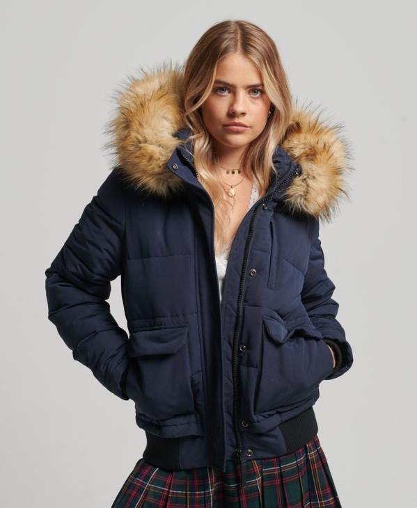 Superdry femmes veste bomber matelassée à capuche everest D64Z3752 vêtements marine