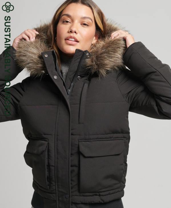 Superdry femmes veste bomber matelassée à capuche everest D64Z3795 vêtements gris foncé