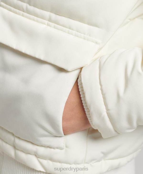 Superdry femmes veste bomber matelassée à capuche everest D64Z5447 vêtements blanc