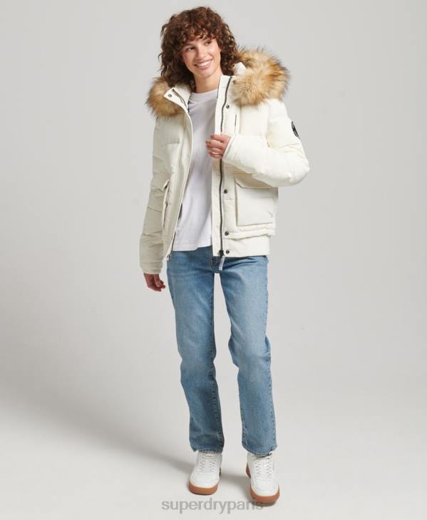 Superdry femmes veste bomber matelassée à capuche everest D64Z5447 vêtements blanc