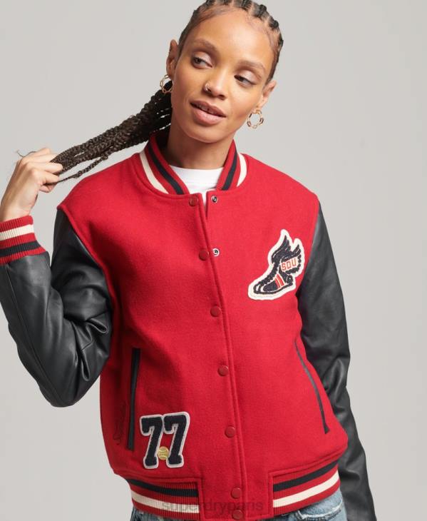 Superdry femmes veste bomber à patch patch D64Z5471 vêtements rouge