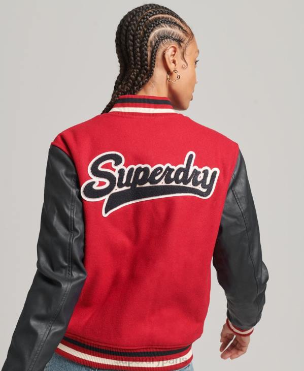 Superdry femmes veste bomber à patch patch D64Z5471 vêtements rouge