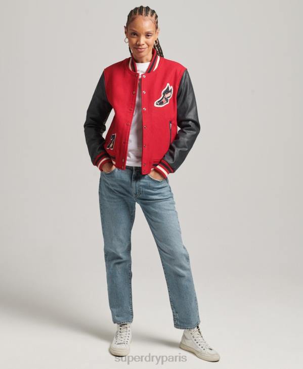 Superdry femmes veste bomber à patch patch D64Z5471 vêtements rouge