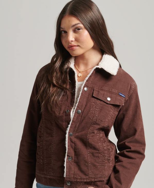 Superdry femmes veste camionneur en velours côtelé D64Z3548 vêtements brun