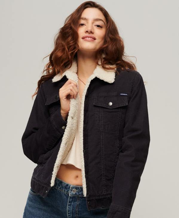 Superdry femmes veste camionneur en velours côtelé D64Z3817 vêtements noir