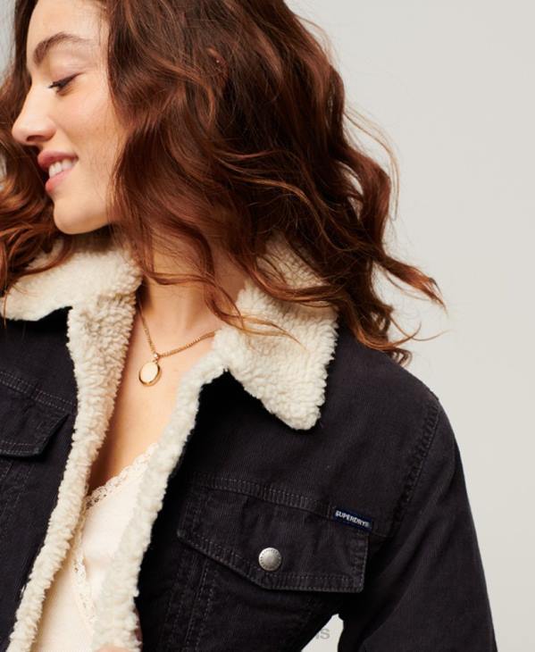 Superdry femmes veste camionneur en velours côtelé D64Z3817 vêtements noir