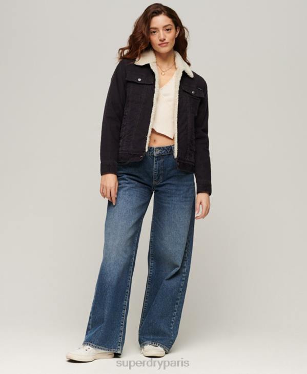 Superdry femmes veste camionneur en velours côtelé D64Z3817 vêtements noir