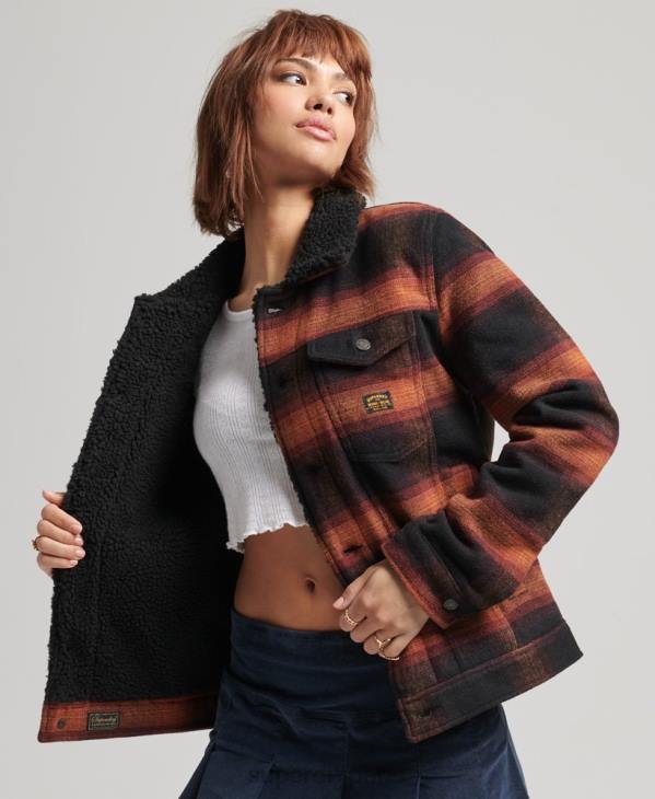 Superdry femmes veste camionneur oversize en sherpa de laine D64Z5434 vêtements rouge