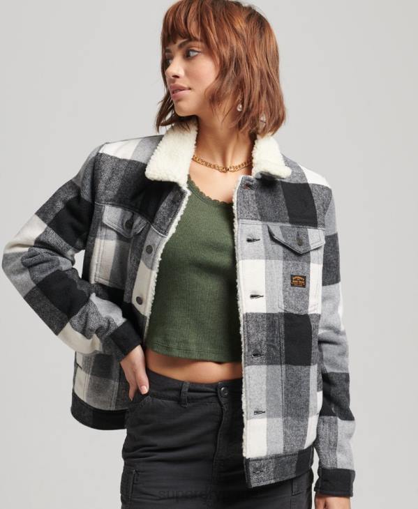 Superdry femmes veste camionneur oversize en sherpa de laine D64Z5727 vêtements noir