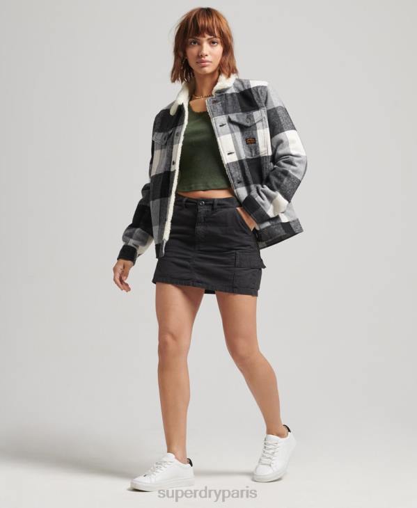 Superdry femmes veste camionneur oversize en sherpa de laine D64Z5727 vêtements noir