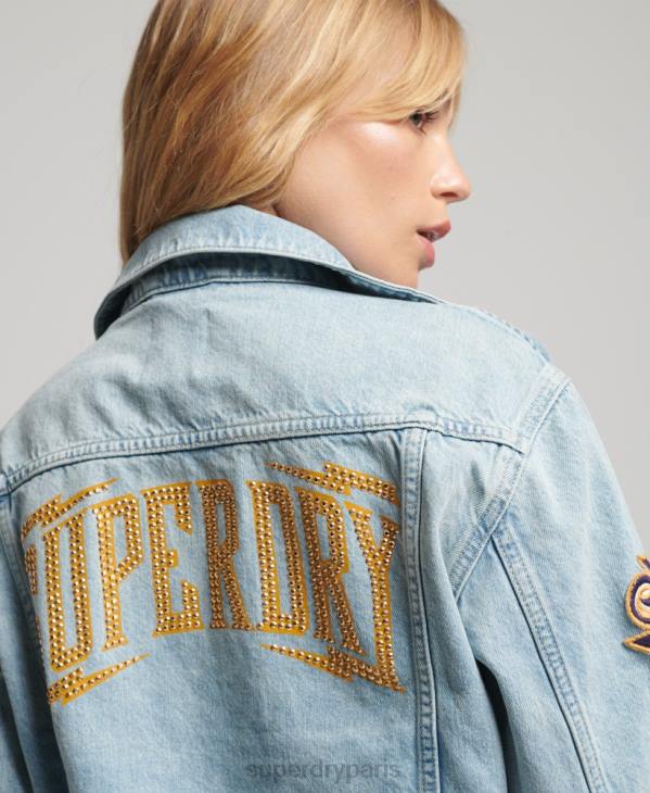 Superdry femmes veste camionneur vintage à patchs D64Z2019 vêtements bleu clair
