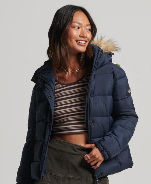 Superdry femmes veste courte à capuche D64Z3585 vêtements marine