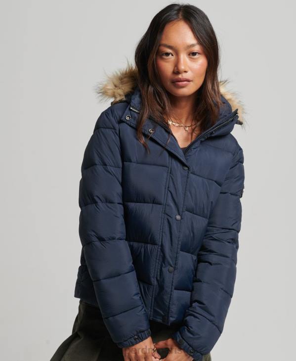 Superdry femmes veste courte à capuche D64Z3585 vêtements marine
