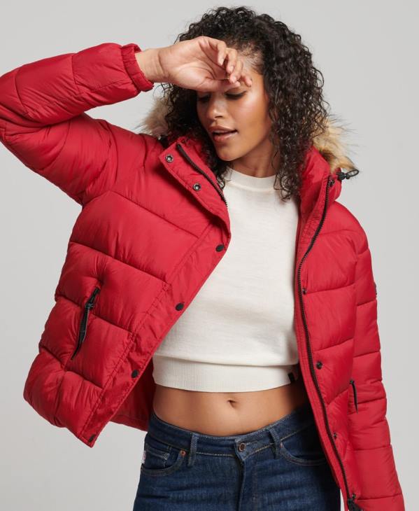 Superdry femmes veste courte à capuche D64Z3632 vêtements rouge