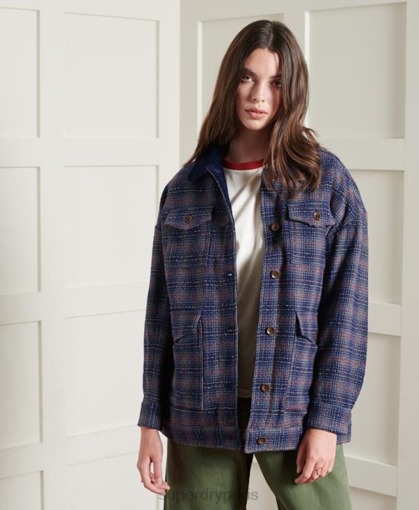 Superdry femmes veste courte en laine sèche édition limitée D64Z5686 vêtements bleu